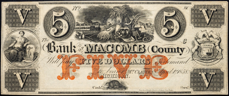 United States Michigan Bank Macomb County 5 Dollars 1858 Remainder
XF