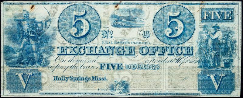 United States Mississippi Holly Springs Exchange Office 5 Dollars 1800 s Remaind...