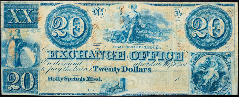 United States Mississippi Holly Springs Exchenge Office 20 Dollars 1800 s Remain...