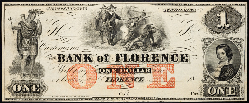 United States Nebraska Bank of Florence 1 Dollar 1800 s Remainder
AUNC