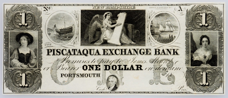 United States New Hampshire Portsmouth Piscataqua Exchange Bank 1 Dollar 1800 s ...