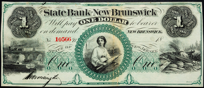 United States New Jersey State Bank New Brunswick 1 Dollar 1800 s Remainder
# 1...