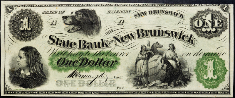 United States New Jersey State Bank New Brunswick 1 Dollar 1800 s Remainder
XF