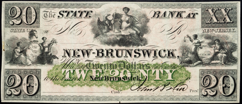 United States New Jersey State Bank New Brunswick 20 Dollars 1800 s Remainder
A...