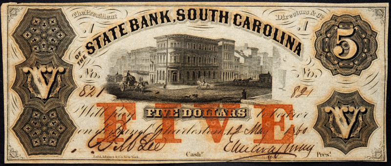 United States South Carolina Charleston State Bank 5 Dollars 1860
# 891; AUNC