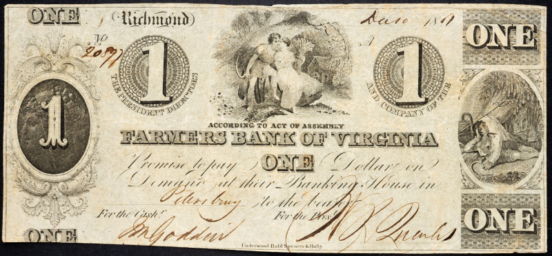 United States Virginia Richmond Farmers Bank of Virginia 1 Dollar 1861
# 20897;...