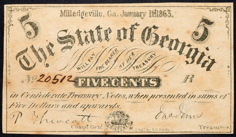 United States Georgia 5 Cents 1863
# 20512; VF