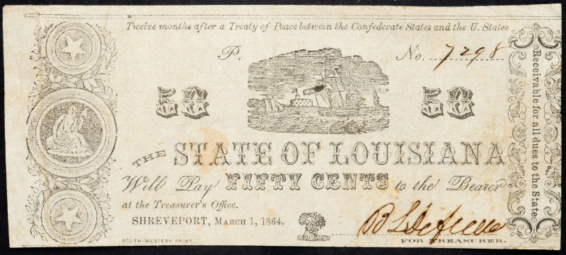 United States Louisiana 50 Cents 1864
# 7298; VG