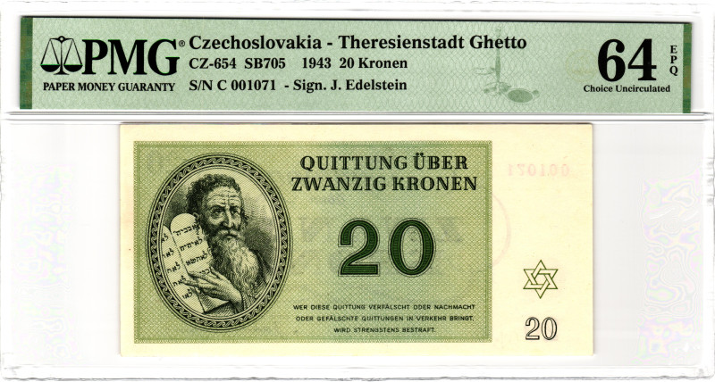 Czechoslovakia Theresienstadt Ghetto 20 Kronen 1943 PMG 64 EPQ Choice Unc
# C 0...