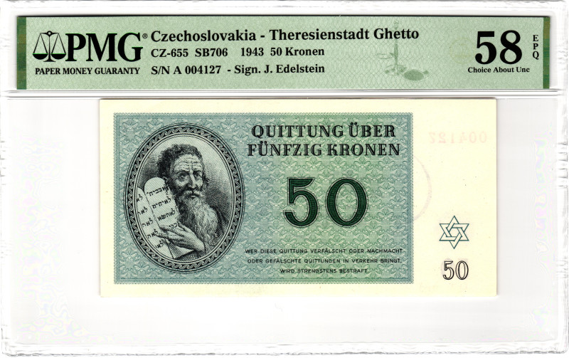 Czechoslovakia Theresienstadt Ghetto 50 Kronen 1943 PMG 58 EPQ Choice About Unc...