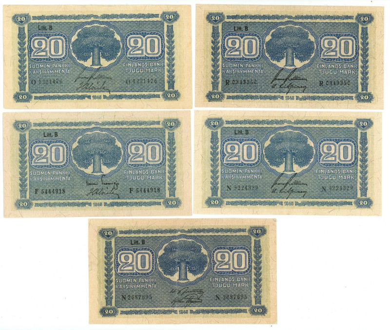 Finland 5 x 20 Markkaa 1945
P# 69, N# 214695; VF-UNC