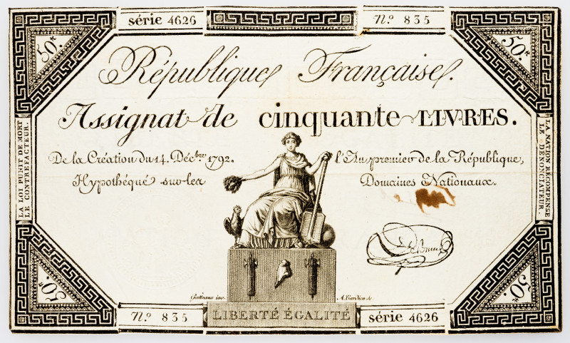 France 50 Livres 1792 Assignat
P# A72, N# 252631; # 4626 855; F