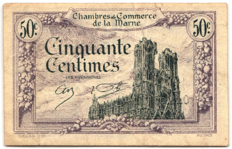 France Chambre de Commerce de la Marne 50 Centimes 1922
JP# 43-1, N# 221212; # ...