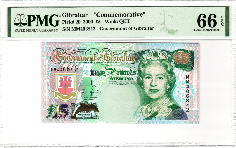 Gibraltar 5 Pounds 2000 PMG 65 EPQ Gem Unc
P# 29, N# 204530; # MM406842