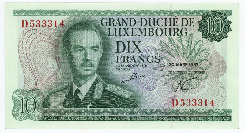 Luxembourg 10 Francs 1967
P# 53a, N# 205398; # D533314; UNC