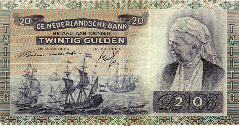 Netherlands 20 Gulden 1941
P# 54, N# 205982; # JM 034870; VF