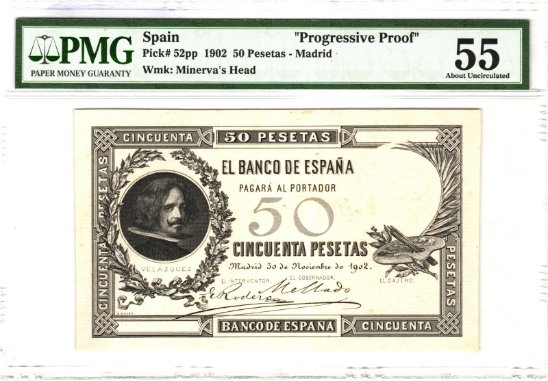 Spain 50 Pesetas 1902 PMG 55 About Uncirculated
P# 52pp, N# 326201