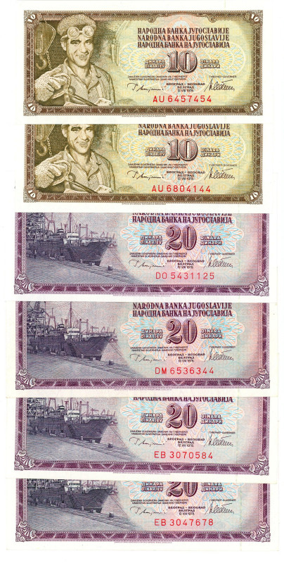 Yugoslavia 2 x 10 - 4 x 20 Dinara 1978
P# 82a, 88a, UNC