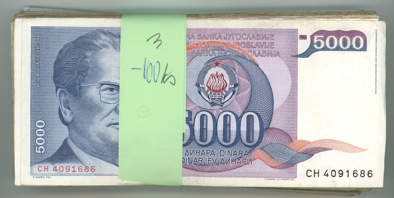 Yugoslavia 100 x 5000 Dinara 1985
P# 93, N# 204493; F-VF