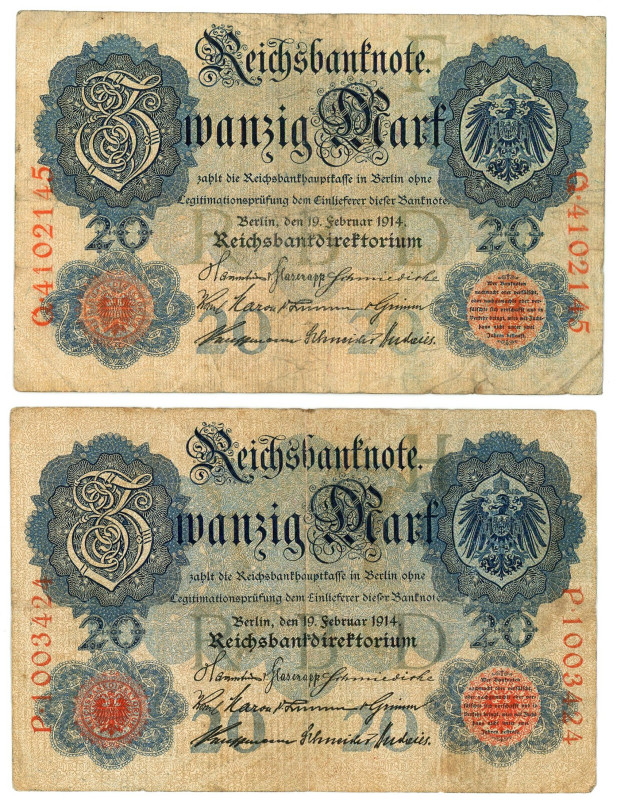 Germany - Empire 2 x 20 Mark 1914
P# 46b, N# 209729; VF