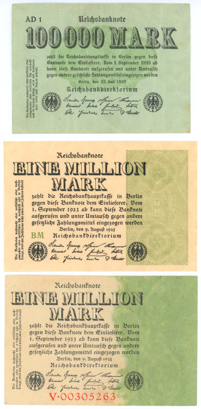 Germany - Weimar Republic Lot of 3 Banknotes 1923
P# 91, 101, 102, XF/XF+