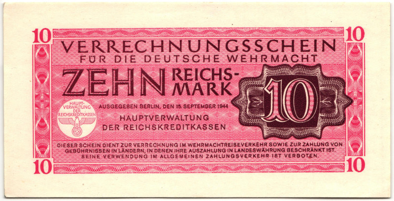 Germany - Third Reich Deutsche Wehrmacht 10 Reichsmark 1944
P# M40, N# 20899; U...