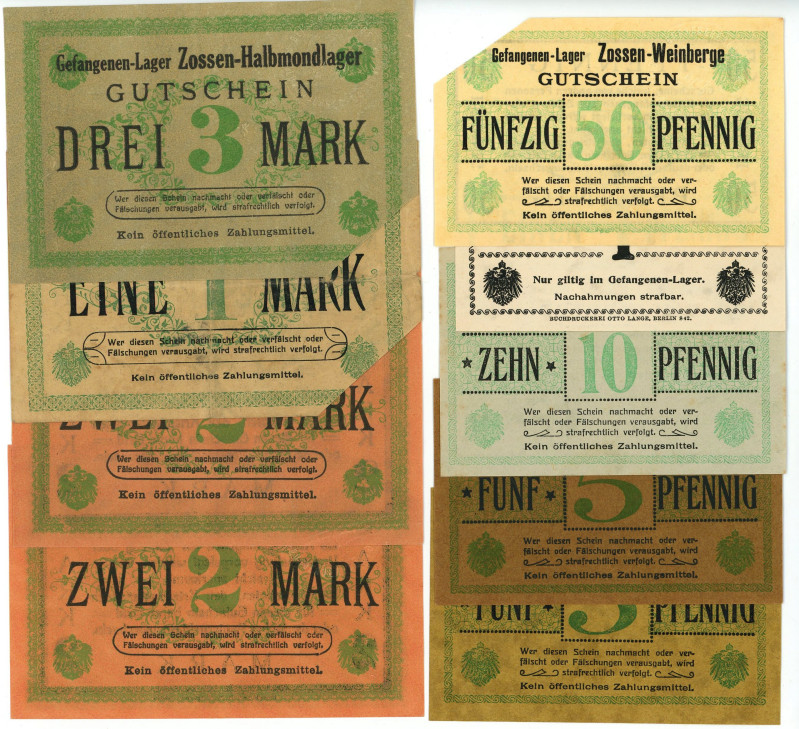 Germany - Empire Gefangenen-Lager Lot of 8 Notes 1914 - 1919 (ND) POW
VF-UNC