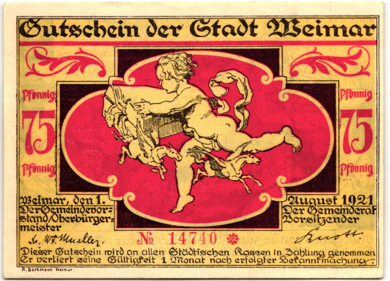 Germany - Weimar Republic Weimar 75 Pfennigs 1921
DeNG 1/2# 1398.7-1/3, N# 2221...
