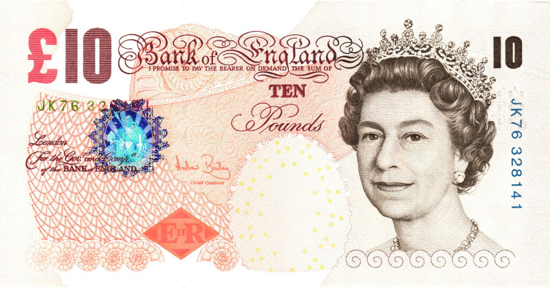 Great Britain Bank of England 10 Pounds 2004 - 2001 (ND)
P# 389c, N# 202179; # ...