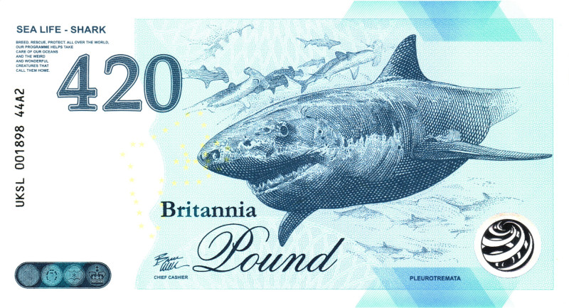 Great Britain 1 Pound 2022 Sea Life - Shark 420
# UKSL 001898 44A2; UNC