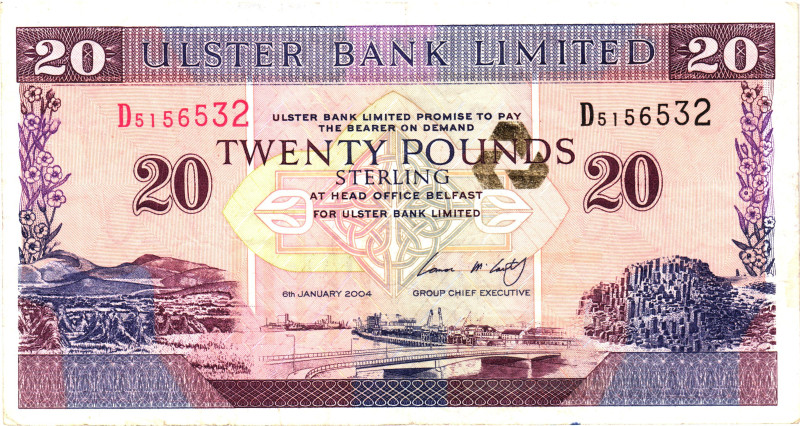Northern Ireland Ulster Bank Limited 20 Pounds 2004
P# 337d, N# 222709; # D8166...