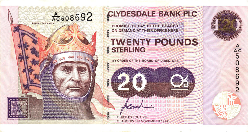 Scotland CLydesdale Bank Plc 20 Pounds 1997
P# 228, N# 223875; # A/AC 508692; X...