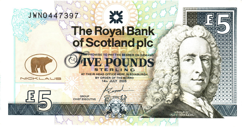 Scotland Royal Bank of Scotland 5 Pounds 2005 Commemorative
P# 365, N# 207072; ...