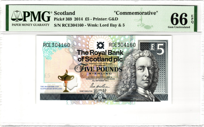 Scotland Royal Bank of Scotland 5 Pounds 2014 PMG 66 EPQ Gem Unc
P# 369, N# 221...