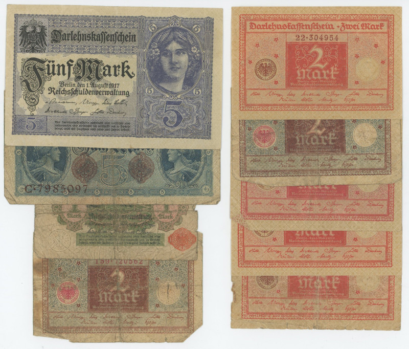 Germany - Empire Darlehnkassenschein Lot of 9 Banknotes 1917 - 1920
Various Dat...