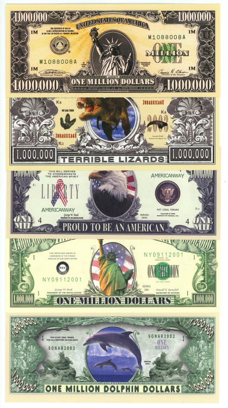 World 5 x 1000000 Dollars 2001 - 2002 Fantasy Issue
Various Countries, Dates & ...