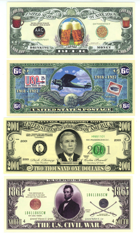 World Lot of 4 Notes 2001 - 2002 Fantasy Issue
Various Countries, Dates & Denom...