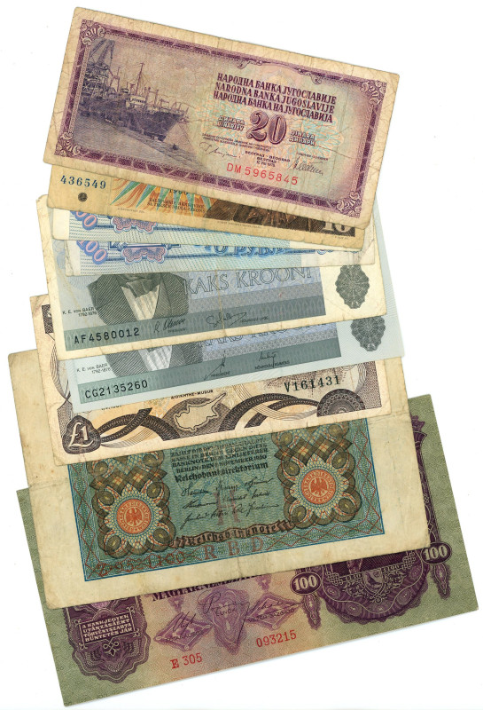 World Lot of 9 Banknotes 1920 - 2006
Various Countries, Dates & Denominations; ...