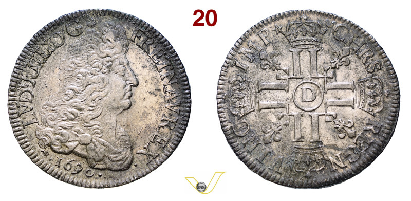 FRANCIA - LUIGI XIV (1643-1715) Ecu aux huit L 1690, D, Lyon Gad. 216 Ag 27,15 g...