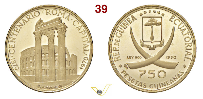 GUINEA EQUATORIALE - 750 Pesetas 1970 "Colosseo" Fr. 10 KM. 27 Au 10,64 g 30 mm ...