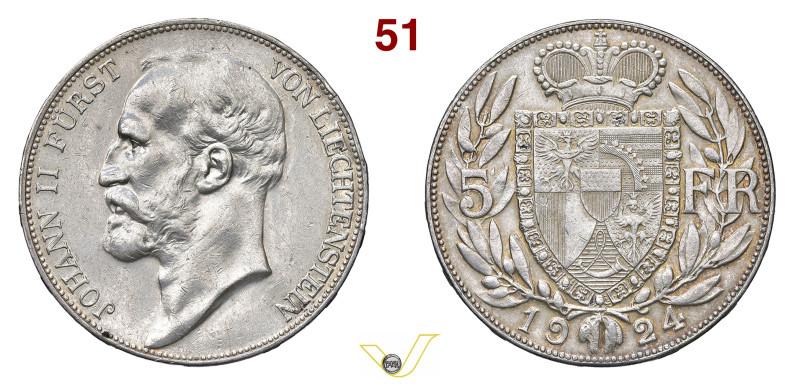 LIECHTENSTEIN - GIOVANNI II (1858-1929) 5 Franchi 1924, Vienna KM. 10 Dav. 217 A...