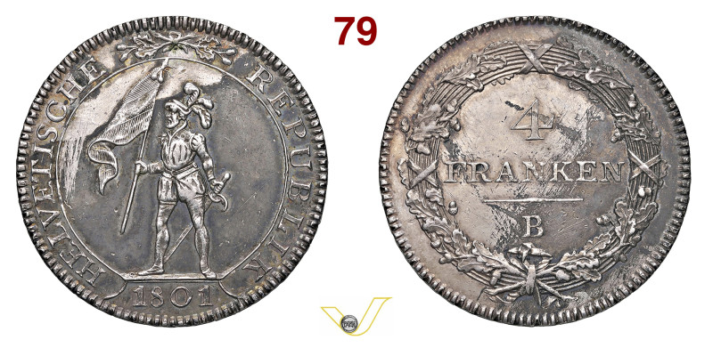 SVIZZERA - REPUBBLICA ELVETICA 4 Franchi 1801, B, Berna HMZ 2, 1185h D.T. 5b Ag ...