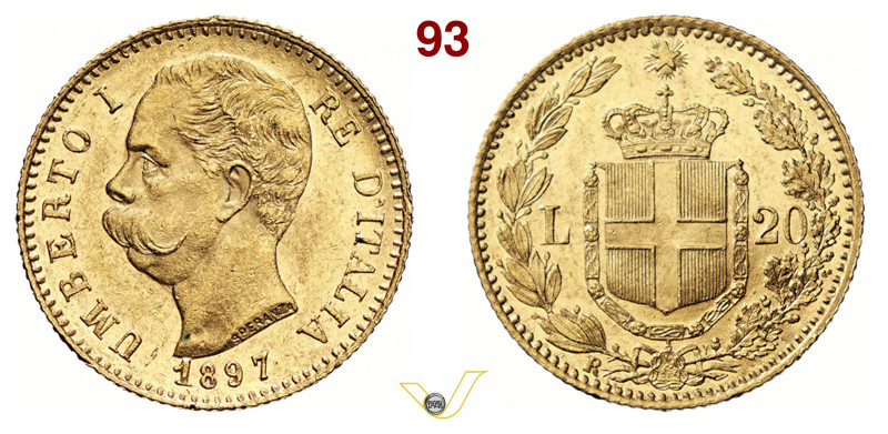 UMBERTO I (1878-1900) 20 Lire 1897 R, Roma Varesi 132 Pagani 588 Au 6,42 g 21,3 ...