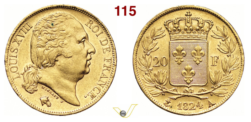 FRANCIA - LUIGI XVIII (1814-1824) 20 Franchi 1824 A, Parigi Varesi 370 Fr. 525 A...