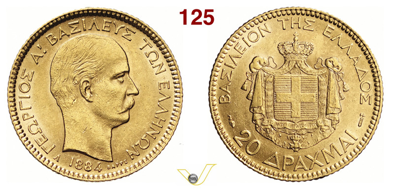 GRECIA - GIORGIO I (1863-1913) 20 Dracme 1884 A, Parigi Varesi 542 Fr. 18 Au 6,4...