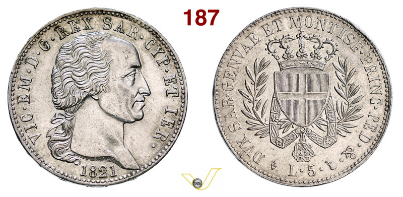 VITTORIO EMANUELE I (1802-1821) 5 Lire 1821 Torino MIR 1031a Pagani 15 Ag 25,00 ...