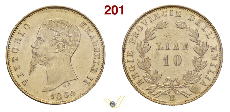 VITTORIO EMANUELE II, Re Eletto (1859-1861) 10 Lire 1860 B, Bologna MIR 1097c Pa...