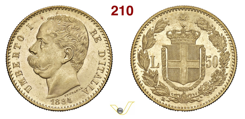 UMBERTO I (1878-1900) 50 Lire 1884 R, Roma MIR 1097a Pagani 572 Au 16,11 g 28,2 ...