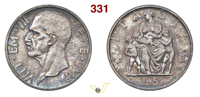 VITTORIO EMANUELE III (1900-1946) 5 Lire 1938, XVII EF , R, Roma Pagani 721 MIR ...