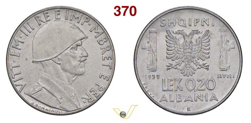 VITTORIO EMANUELE III - monetazione per l’Albania (1900-1946) 0,20 Lek 1939, XVI...